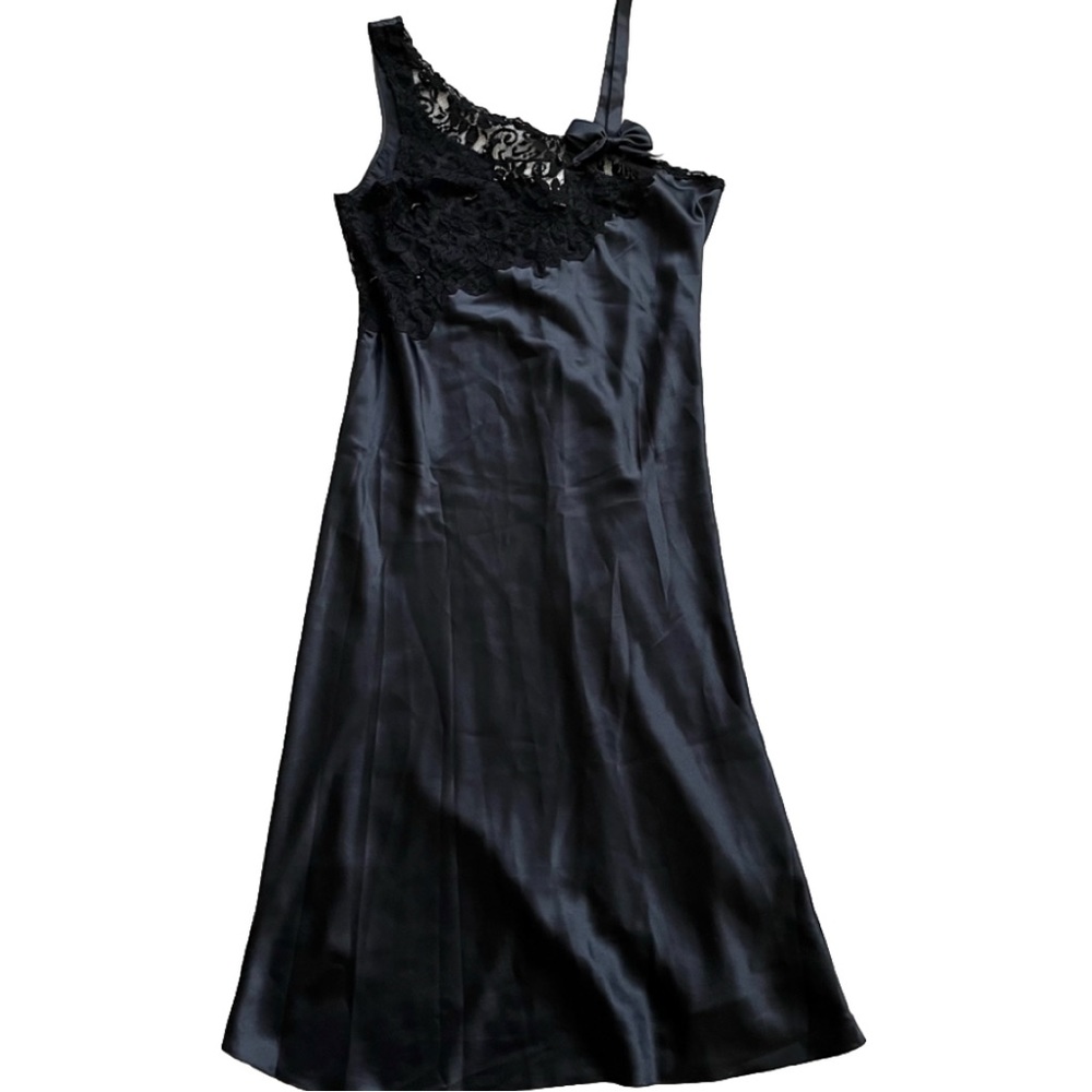 VICTORIA’S SECRET GOLD LABEL BLACK GOWN W/ SHEER LACE TOP SIZE LARGE CHIC Glam